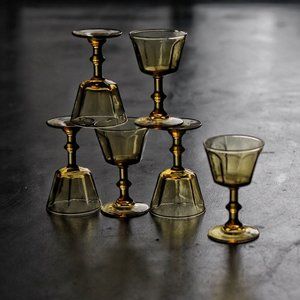 HAND-BLOWN ANTIQUE YELLOW DESSERT GLASSES SET